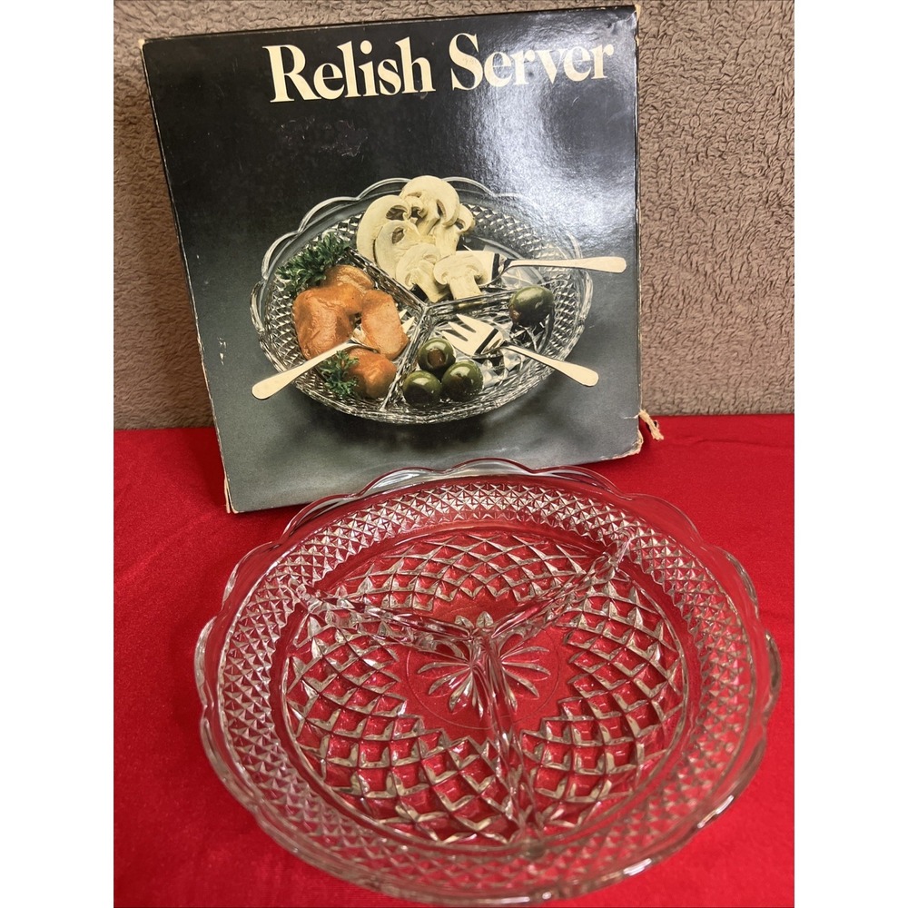 Leonard Silver Mfg Crystal Relish Server No. 2195 Missing Forks Box Damaged